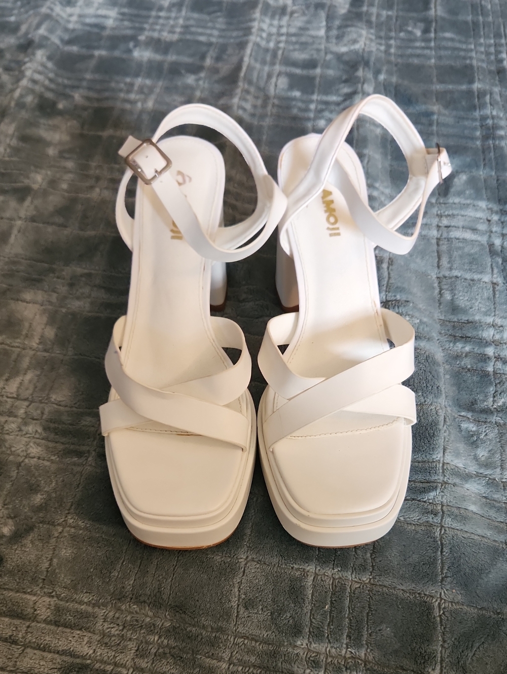 White Strappy Platform Chunky Heel Y2K Open Toe Sandals, 8